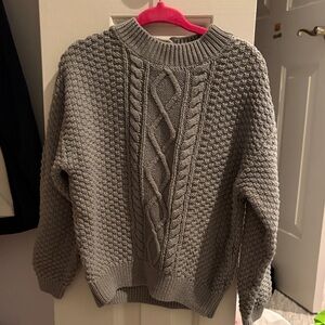 Quincy Mae Gray Cable Knit Crewneck Sweater